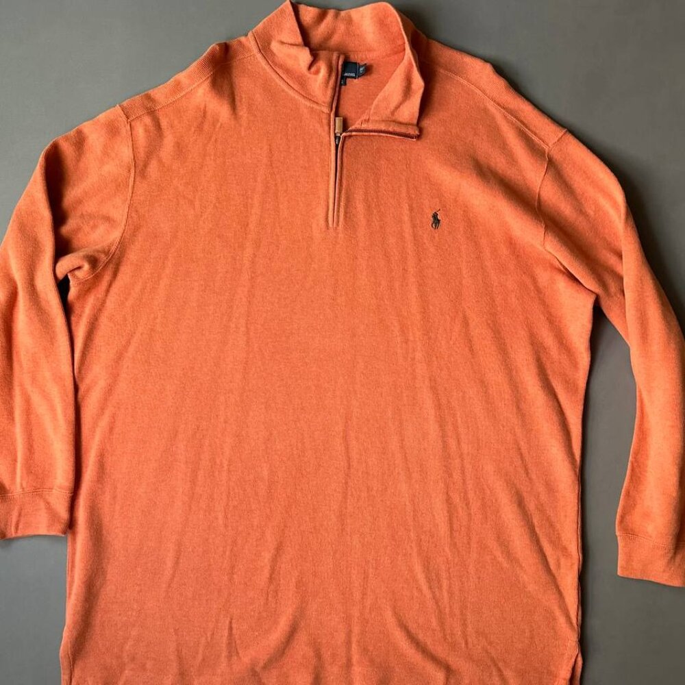 Polo Ralph Lauren Sweater Mens 3XL Tall Orange1/4 Zip Pullover Brown Pony